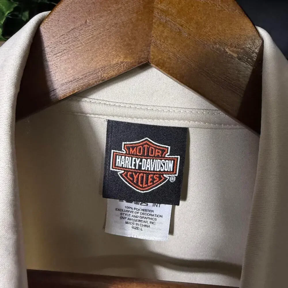 Harley Davidson Athletic Striped Polo Shirt Tan Orange Biker Tee Mens Large